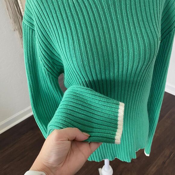 Early 2000's Preppy Tommy Hilfiger Green Cotton Knitted Turtleneck Sweater S - Picture 4 of 8